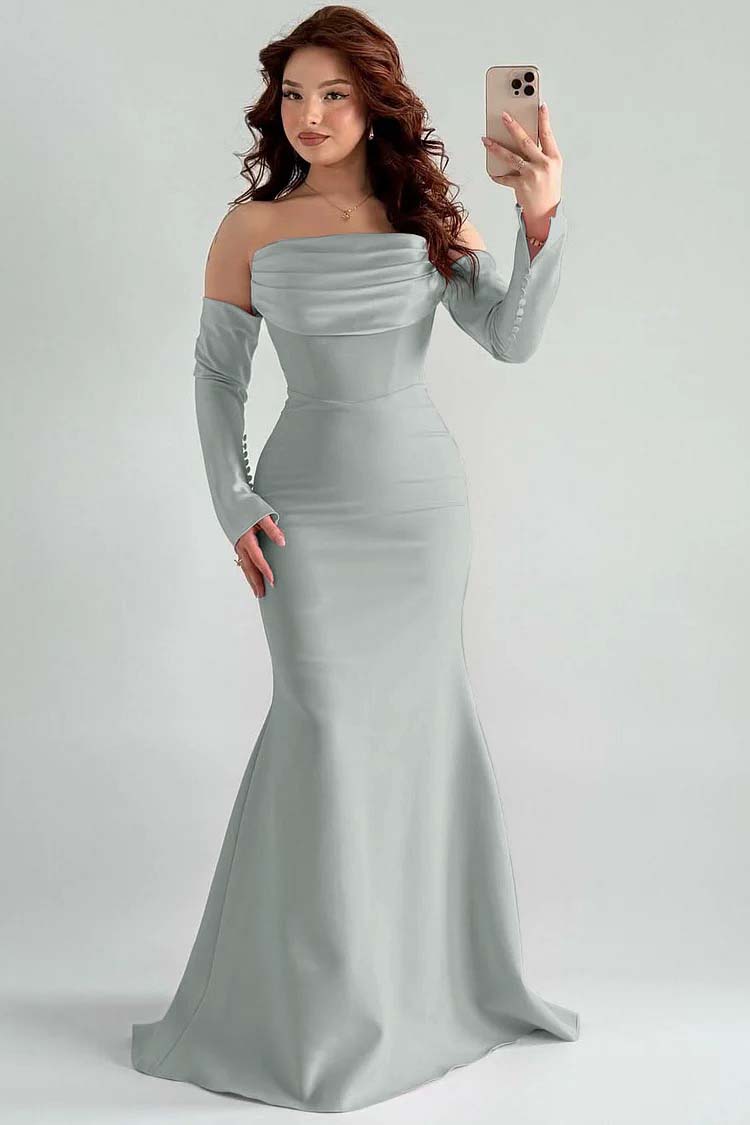Strapless Long Sleeves Long Mermaid Prom Dress With Pleated XJ0765