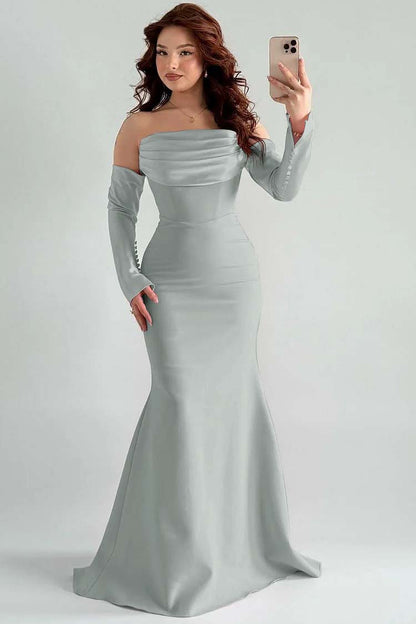 Strapless Long Sleeves Long Mermaid Prom Dress With Pleated XJ0765
