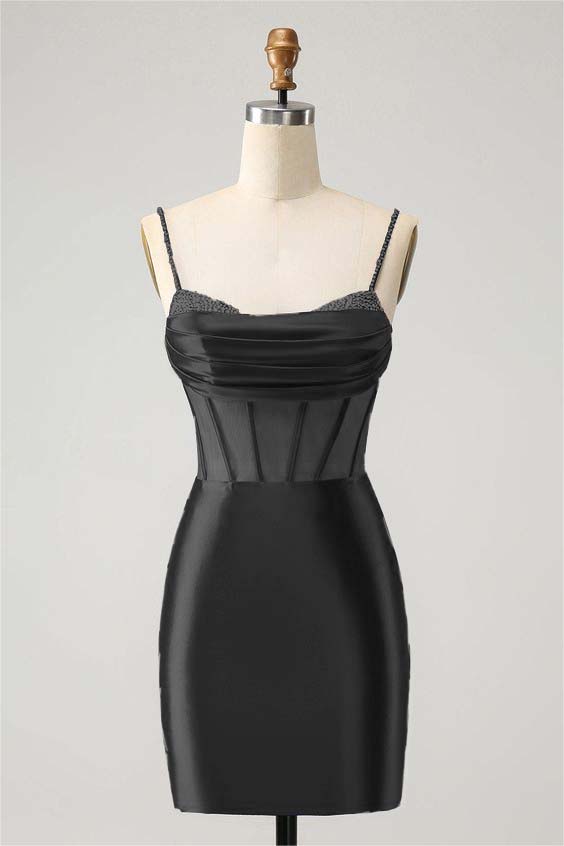 Hellodresses Royal Blue Spaghetti Strap Sleeveless Short Homecoming Dress With Beadings