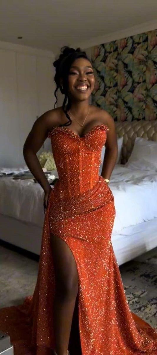 Sweetheart Sleeveless Long Mermaid Prom Dress With Split Sequin BL0003