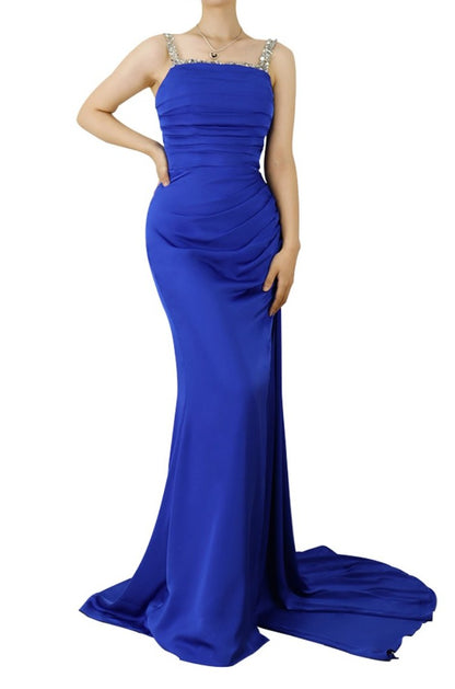 Royal Blue Prom Dress Sweetheart Long With Slit Sleeveless Pleated YX00017