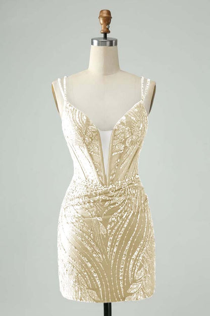 Spaghetti Strap Sleeveless Short Homecoming Dress With Appliques HC0130