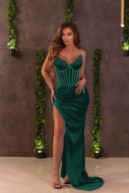 Classic Black Prom Dress V Neck Off The Shoulder Slit Beadings YL0042