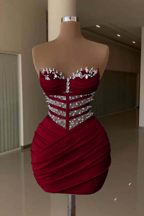 Sweetheart Sleeveless Pleated Short Homecoming Dress With Beading HC0147