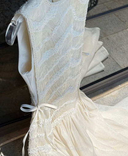 Simple A Line Round Neck Light Apricot Lace Chiffon Party Dress Outfits SH4259