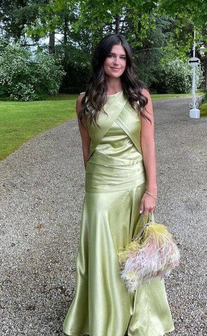 Green Fashion Elegant Long Satin Ball Gown Evening Dress Wedding Guest Party Dress Graduation Dress Bridesmaid Dress gh4070