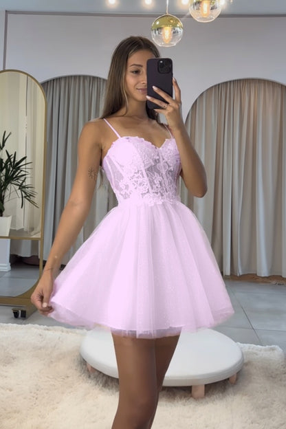 Dark Navy Spaghetti Strap Sleeveless Short A-Line Homecoming Dress With Appliques