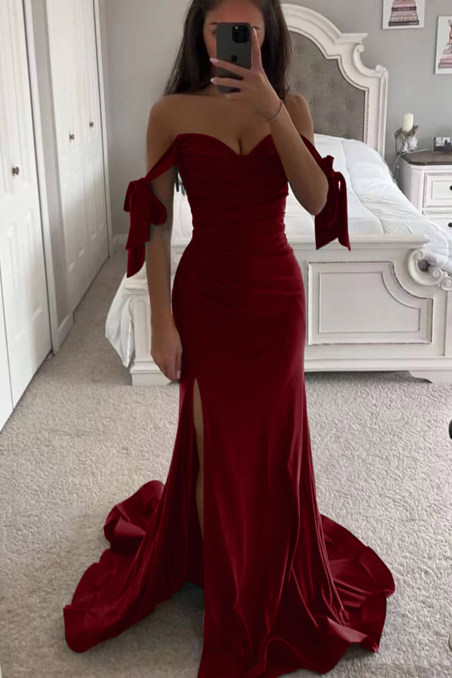 Emerald Green Sweetheart Off-the-Shoulder Mermaid Long Slit Prom Dress | Zelldresses