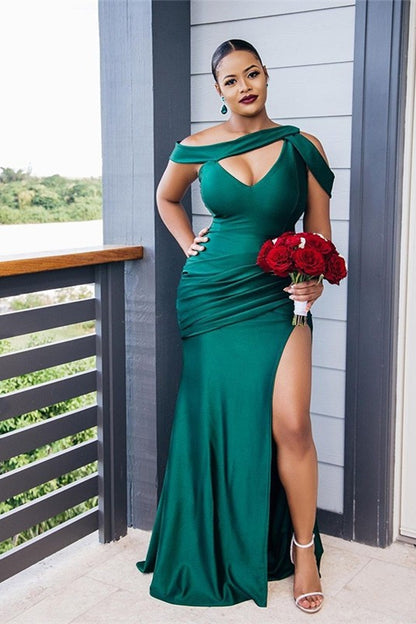 Dark Green Mermaid Bridesmaid Dress With Split PD0280