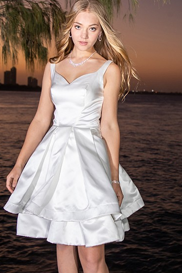 Hellodresses White Straps V Neck Sleeveless Short A Line Homecoming Dress With Pleated