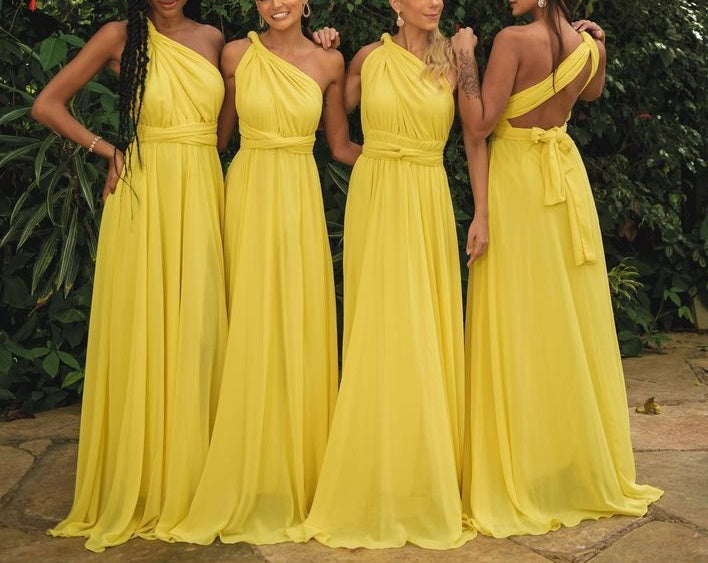 zelldressess-Yellow elegant simple long chiffon bridesmaid dress gh5952