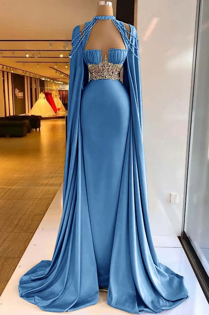 Elegant Halter Green Prom Dress Long Shawl Mermaid Dress HT0051