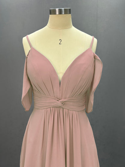 Flowing Straps Sleeveless Bridesmaid Dresses Floor Length with Split CK01