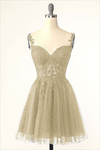 Dark Navy Tulle Sweetheart Spaghetti Strap Sleeveless Homecoming Dress With Embroidery HC0020