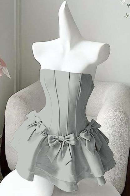 Strapless Sleeveless Short Homecoming Dress With Bowknot Ruffles HC0178