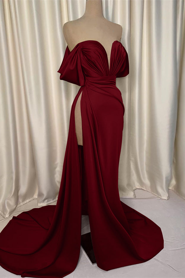 Elegant Pink Prom Dress Charmeuse V Neck With Pleated Slit ED0568