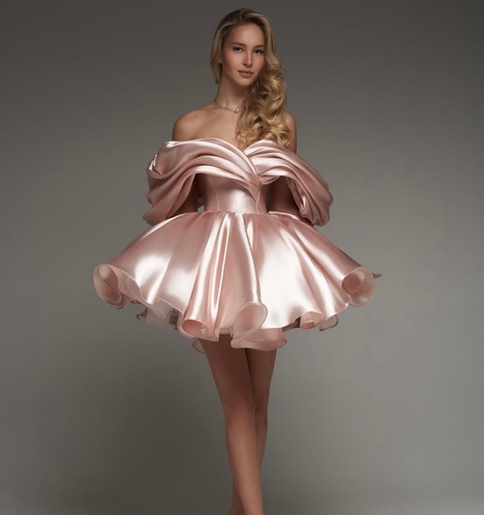 Playful Pink Off-the-Shoulder Homecoming Dress Sleeveless A-Line Mini YK0403