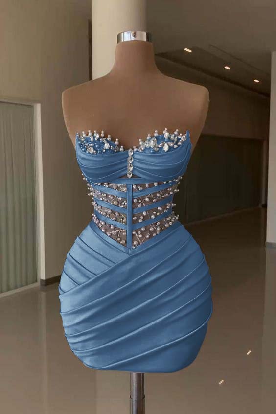 Sweetheart Sleeveless Pleated Short Homecoming Dress With Beading HC0147