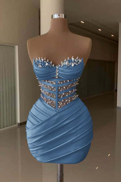 Sweetheart Sleeveless Pleated Short Homecoming Dress With Beading HC0147