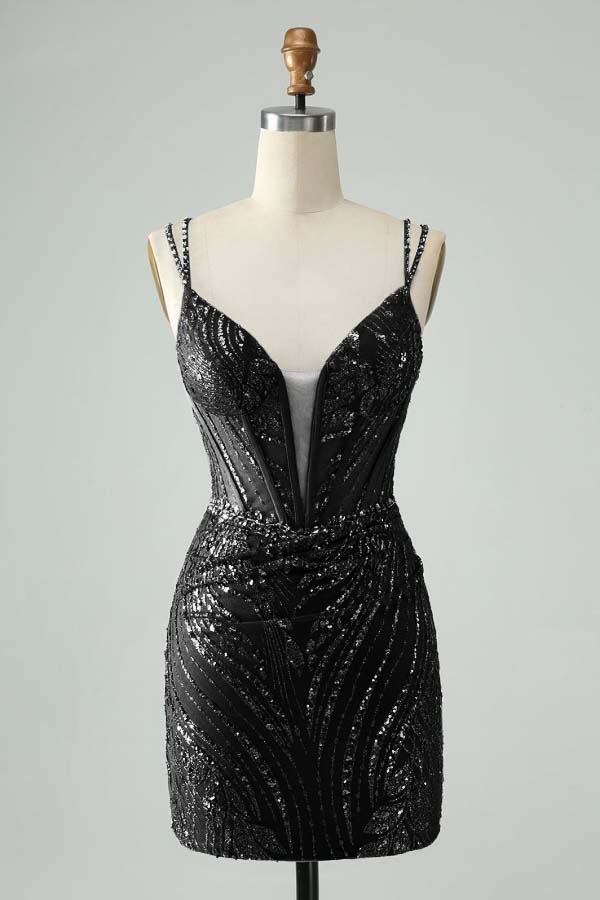 Spaghetti Strap Sleeveless Short Homecoming Dress With Appliques HC0130