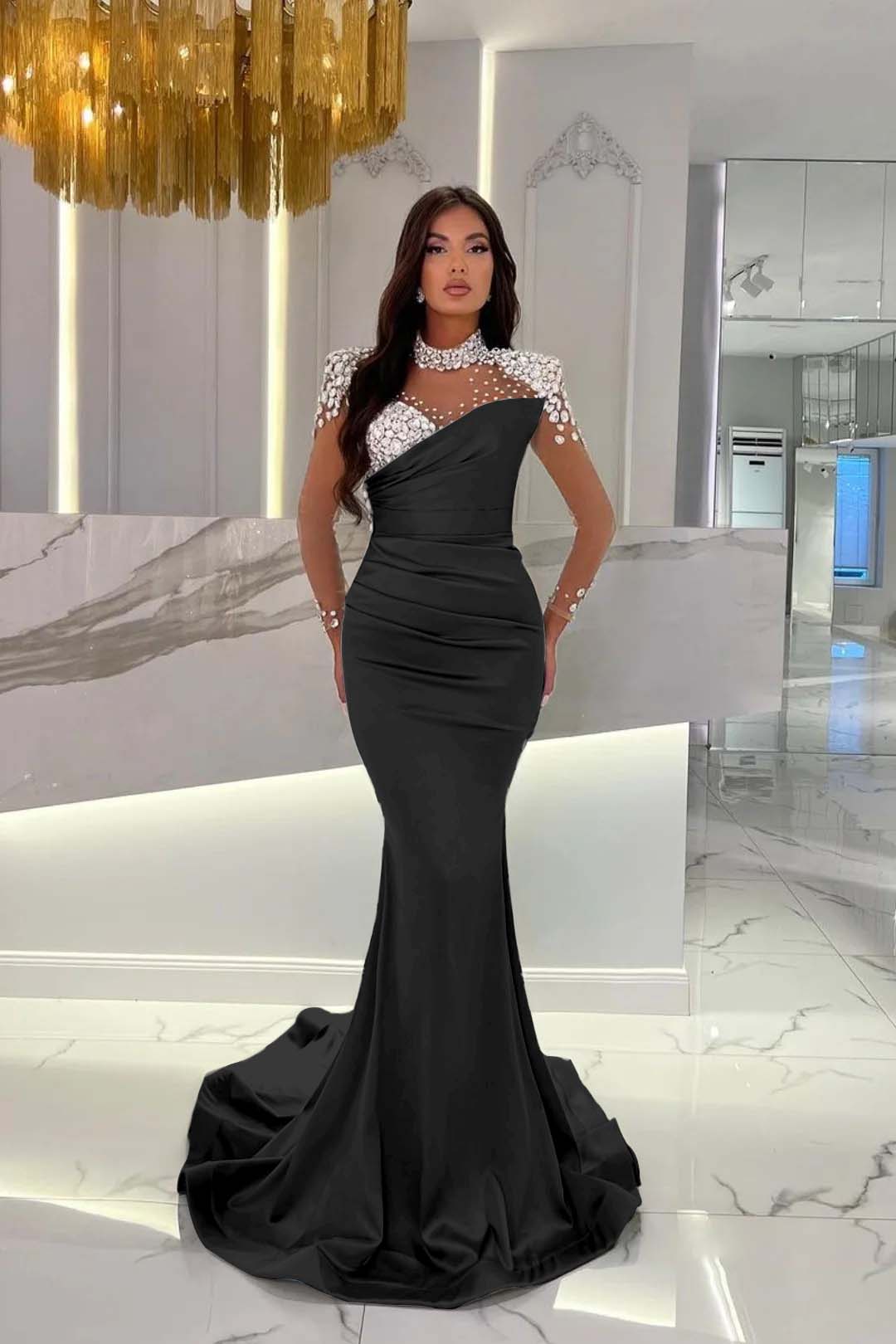 Charmeuse Dusty Blue Prom Dress Long Mermaid Tulle With Beadings YL0259