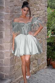 Off the Shoulder Sleeveless Short A Line Homecoming Dress With Feather HC0175