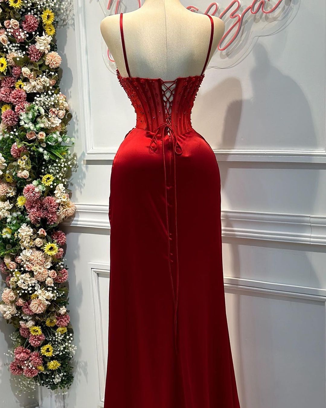 Elegant Red Spaghetti Strap Sheath Mermaid Prom Dress LY0018