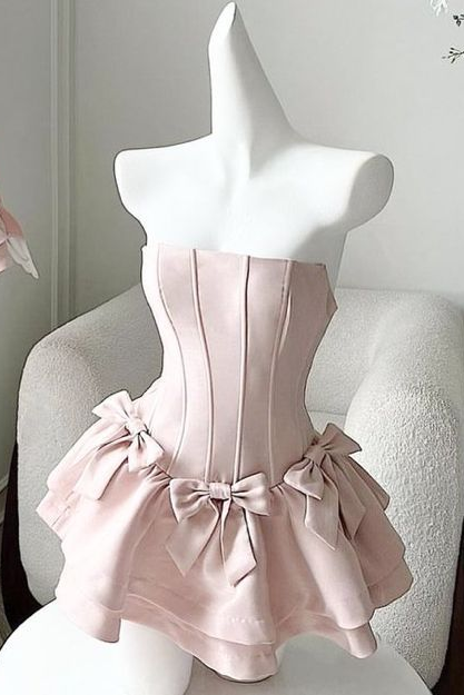 Strapless Sleeveless Short Homecoming Dress With Bowknot Ruffles HC0178