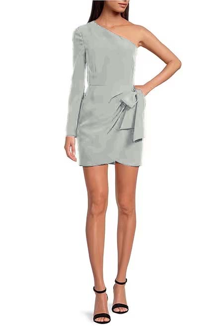 Simple Black One Shoulder Long Sleeve Short Homecoming Dress With Ruffles HC0034