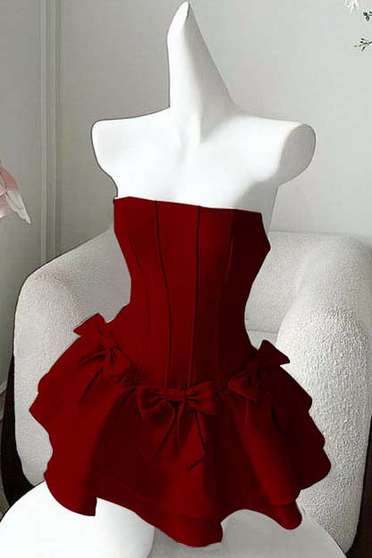 Strapless Sleeveless Short Homecoming Dress With Bowknot Ruffles HC0178