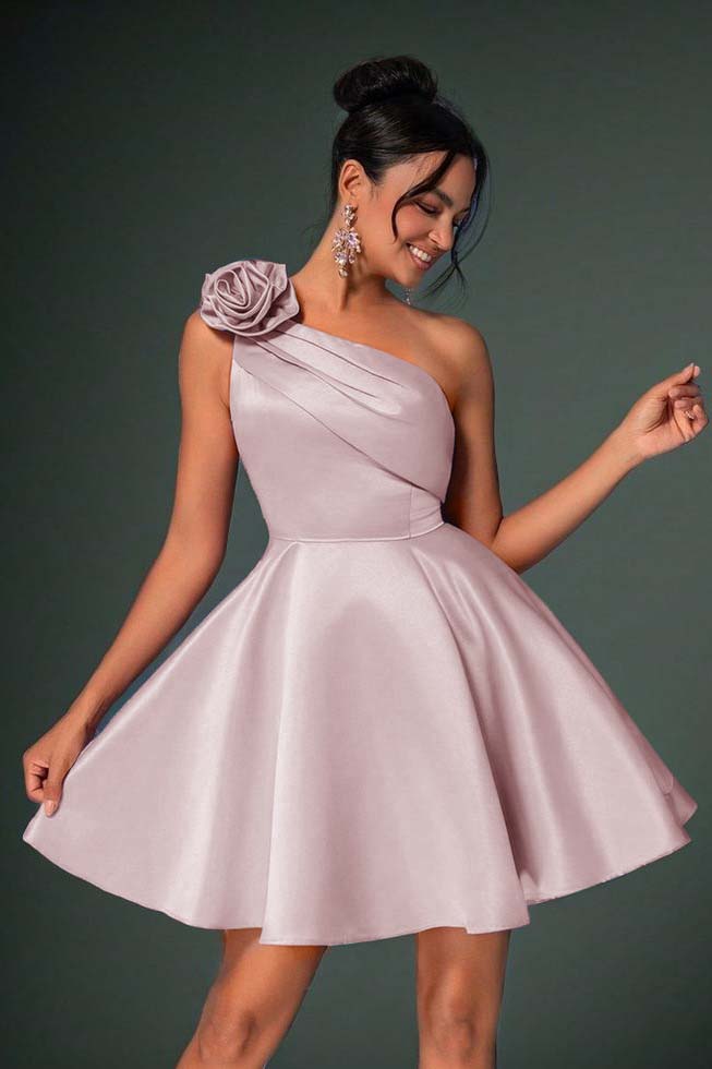 One Shoulder Sleeveless Short A Line Homecoming Dress With Pleated HC0183
