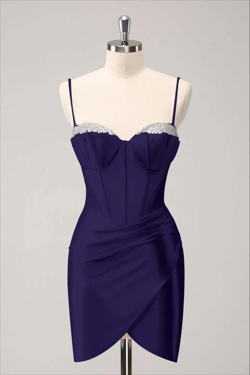 Hellodresses Pink Spaghetti Strap Sleeveless Pleated Short Homecoming Dress With Sequins