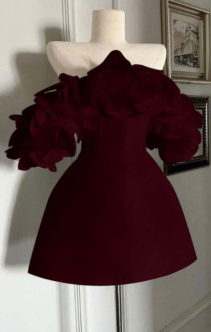 Off the Shoulder Sleeveless Short Homecoming Dress With Ruffles HC0153