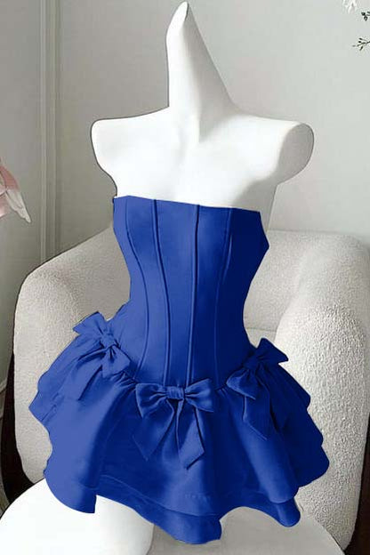 Strapless Sleeveless Short Homecoming Dress With Bowknot Ruffles HC0178