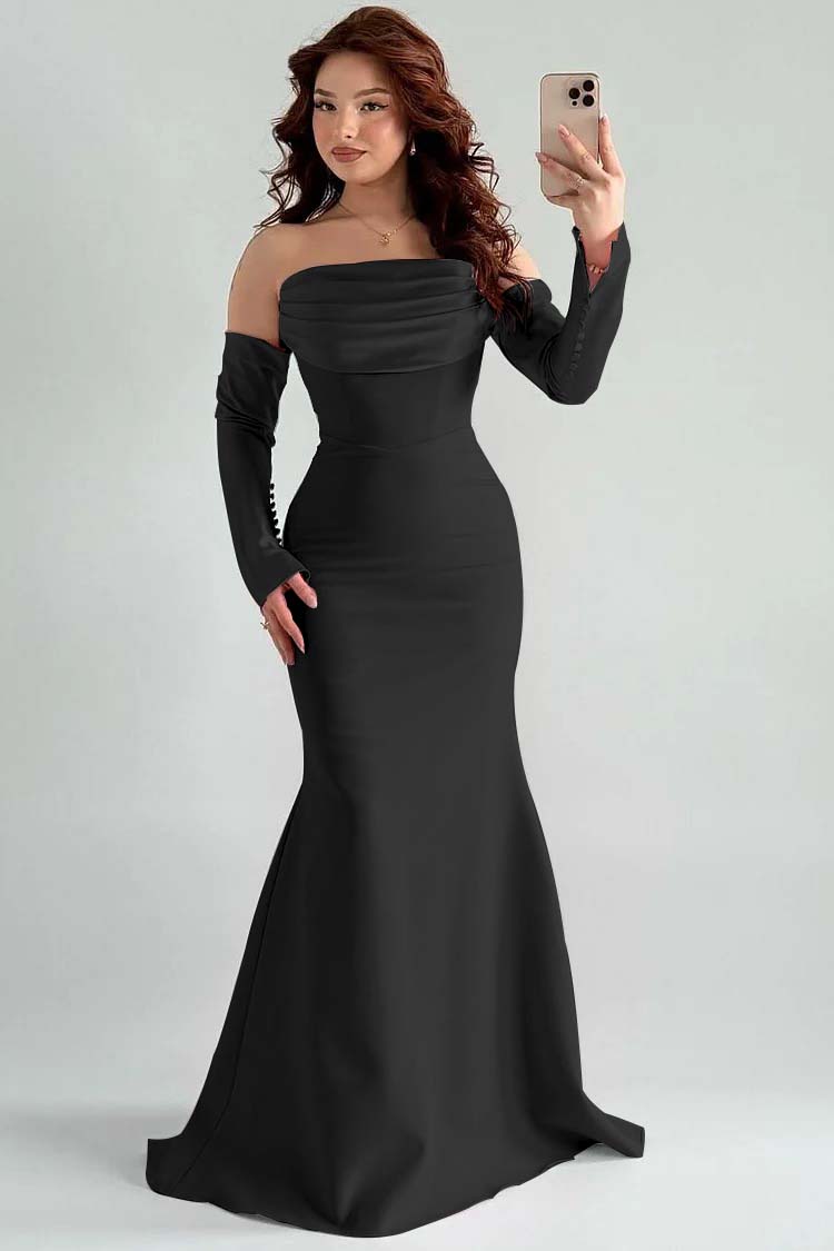 Strapless Long Sleeves Long Mermaid Prom Dress With Pleated XJ0765