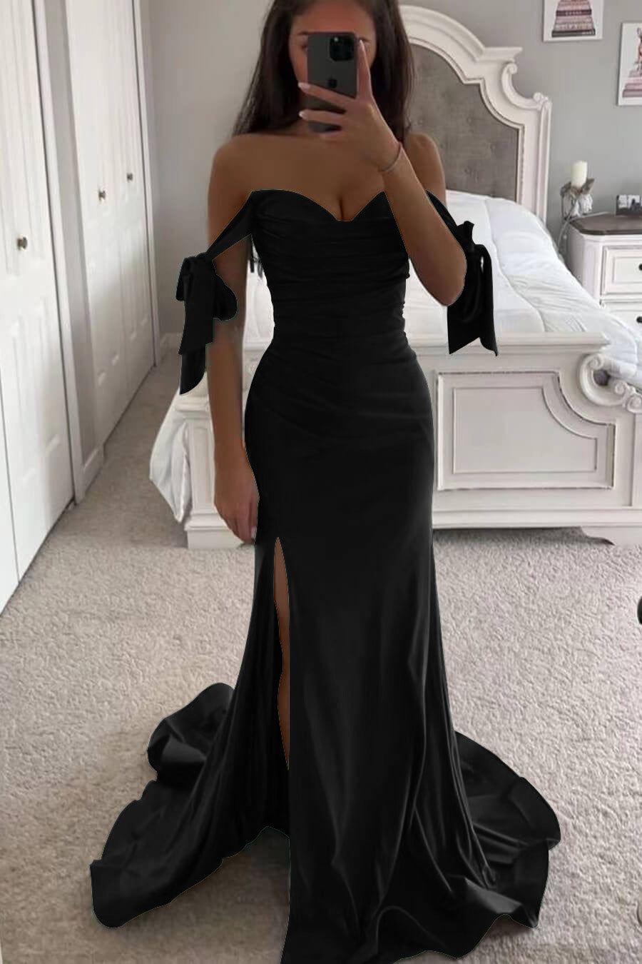 Emerald Green Sweetheart Off-the-Shoulder Mermaid Long Slit Prom Dress | Zelldresses