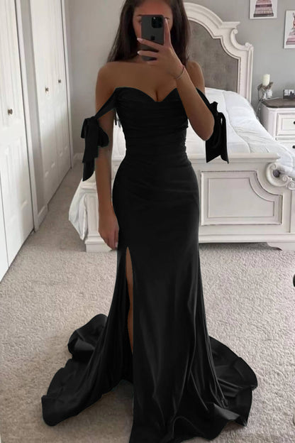 Emerald Green Sweetheart Off-the-Shoulder Mermaid Long Slit Prom Dress | Zelldresses