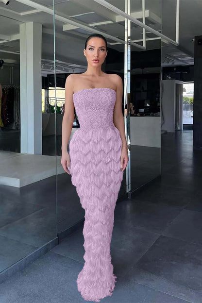 Charming Blue Prom Dress Off-the-Shoulder with Feather Beadings ED0535