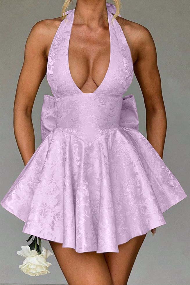 Halter Sleeveless Short Homecoming Dress With Bowknot Embroidery HC0168