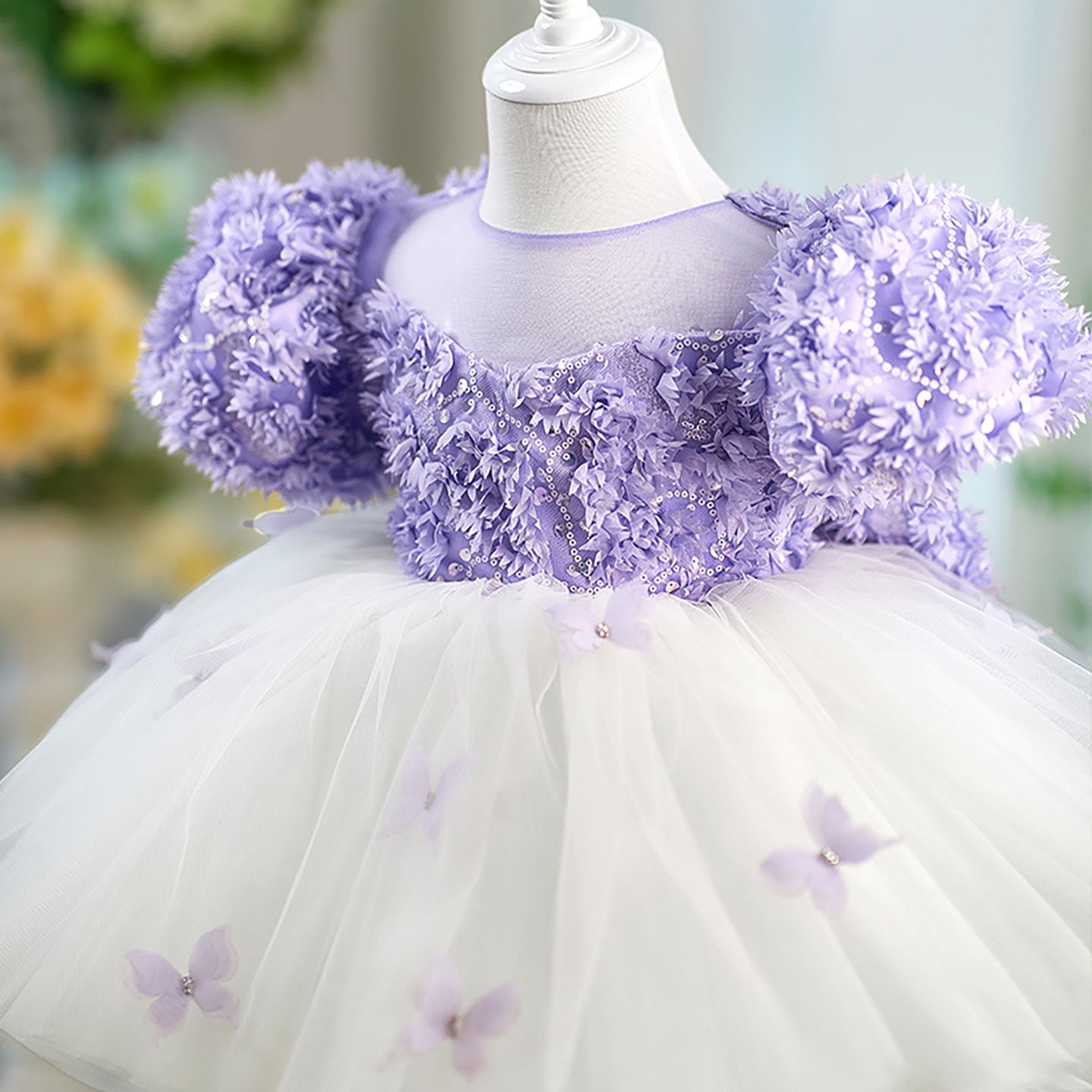 Butterfly Tulle Bowed Flower Girl Dress Knee-Length J554