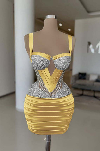 Straps Sleeveless Short Homecoming Dress With Pleated Beading HC0159