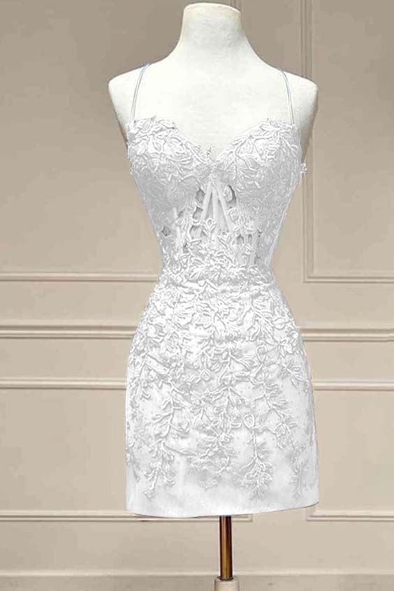 Hellodresses Royal Blue Spaghetti Strap Sleeveless Short Homecoming Dress With Embroidery