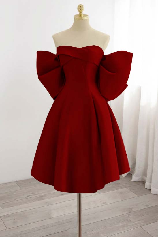 Strapless Sleeveless Short Homecoming Dress With Bowknot Pleated HC0177