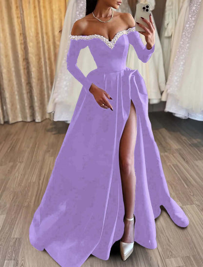 Black Prom Dress Long A Line Pleated High Slit YH0039