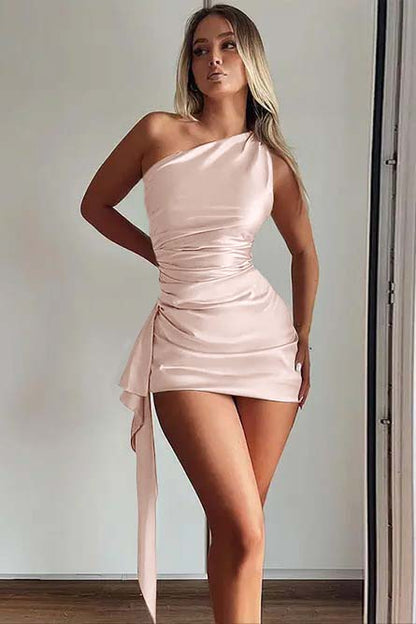 One Shoulder Sleeveless Short Homecoming Dress With Ruffles HC0146