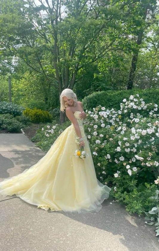 zelldressess--__Yellow tulle fashion long princess prom dress party dress ball gown gh5451