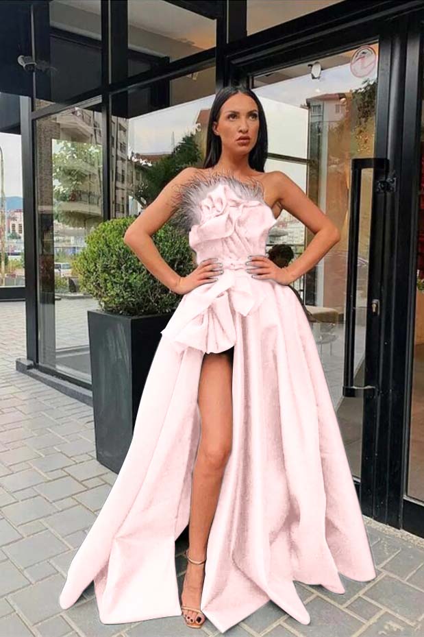 Black Long Split Prom Dress With Feather | Zelldresses