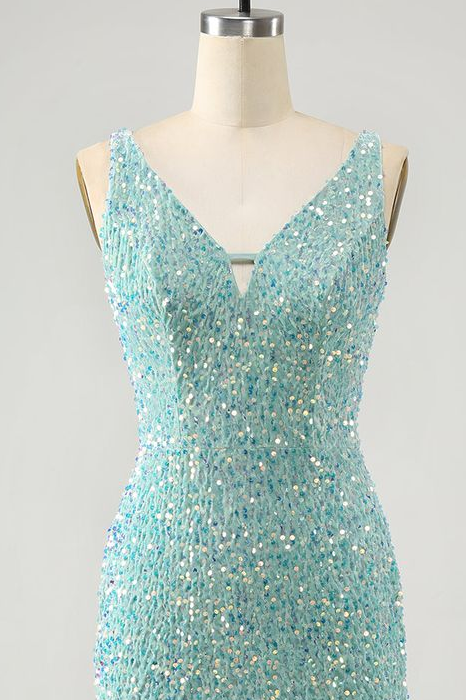 Sequins V Neck Sleeveless Short Homecoming Dress With Tassel HC0124