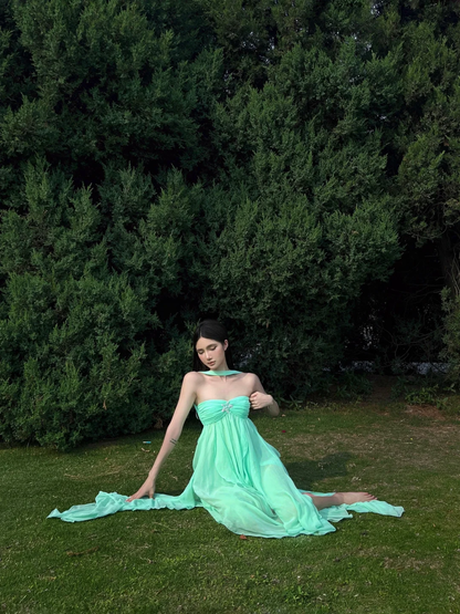 Romantic A Line Sweetheart Neck Ruffle Green Chiffon Party Dress Birthday Dress SH2913