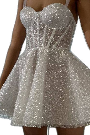 Glamorous White Sequins Spaghetti Strap Sleeveless Short Homecoming Dress with Ruffles